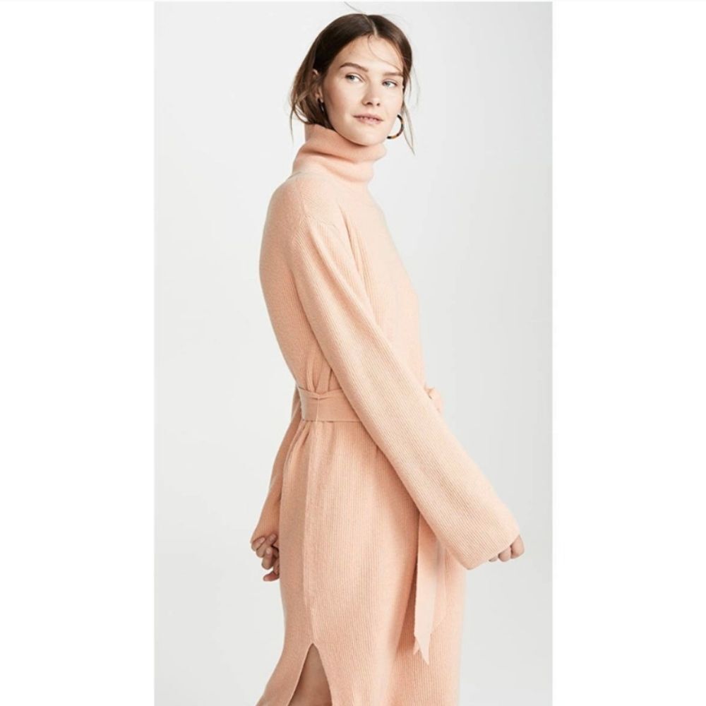Nanushka Canaan Merino Cashmere Apricot Rib Knit Turtleneck Sweater Dress - Picture 3 of 16